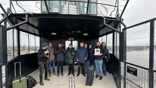 9 Elevator enthusiasts filming the "Katarinahissen" together, 2022 Hissgruppen Traction Elevator.