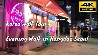 [4K] Korea walk tour | Evening Walk in Hongdae Seoul