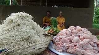 Noodles Recipe ❤ Cooking Chicken Noodles by Grandma and Daughter | Village Life