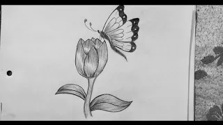 How to draw a Flower on a butterfly ll flower pencil drawing