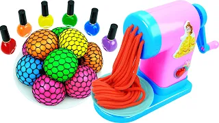 Satisfying Video l How to Make Rainbow Noddles from Mesh Slime Balls with Playdoh Cutting ASMR #55