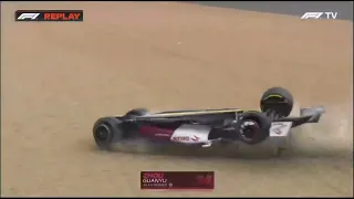 ZHOU GUANYU INSANE CRASH SILVERSTONE BRITISH GP FROM GRANDSTAND VIEW [DRIVER OK]