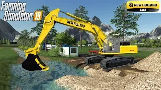 Farming Simulator 19 - NEW HOLLAND E385 Excavator Builds A Bridge Across The Water Channel