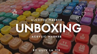 Alcohol marker unboxing ASMR | Let's try new art supplies! |  204 markers | ASMR drawing test