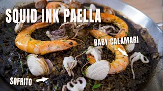 How to Make the Tastiest ARROZ NEGRO in Spain | SQUID INK PAELLA RECIPE | Black Paella Recipe