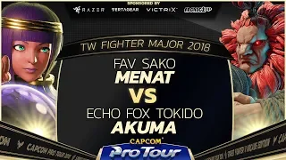 FAV Sako (Menat) vs Echo Fox Tokido (Akuma) - TW Fighter Major 2018 Top 16 - SFV - CPT 2018
