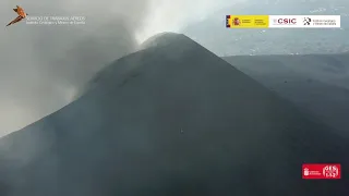 Resumen 27/9/21 momentos de baja actividad volcánica, DRON. Erupción La Palma IGME-CSIC