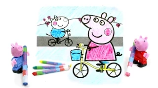 Развивающий мультфильм-раскраска со Свинкой Пеппой. Кэнди и Пеппа катаются на велосипедах