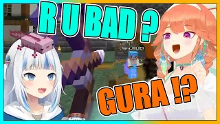 Gura trolls Kiara in minecraft - Epic battle -  both POVs
