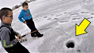 Little Kids Catch BIG FISH While Ice Fishing!! (They could barely hold them up)