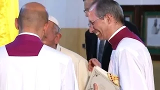 Mons.Marini, Mons.Peroni and Pope Francis right after the Sacrament of Reconciliation