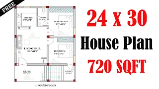 24x30 feet house plan 720 sqft ghar ka naksha 80 gaj plot house 2 bhk house plan with vastu