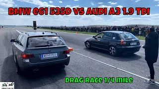 BMW e61 535D vs Audi A3 1.9 TDI drag race 1/4 mile 🚦🚗 - 4K UHD