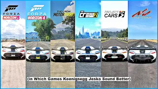 Koenigsegg Jesko Comparison in FH5, FH4, The Crew2 MotorFast, Crew 2, Project Cars, Assetto Corsa