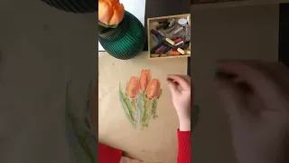 Тюльпаны сухой пастелью. Soft pastel art.