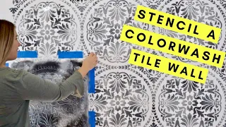Easy Color-wash Tile Stenciled Wall Pattern With Only 2 Paint Colors!