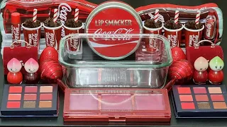 'Red Coca-Cola' Mixing Makeup Eyeshadow, Glitter and Parts into Slime, Satisfying Slime Video ASMR