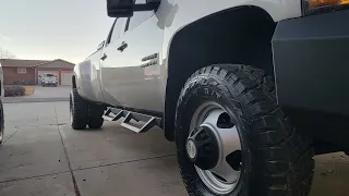 Biggest tires on Silverado Dually with stock wheels. How big can you go??