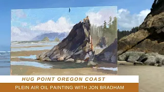 GETTING CAUGHT BY THE TIDE Hug Point Oregon Coast Oil Plein Air