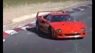 Nordschleife Touristenfahrten Ferrari F40 hits barrier, Heavy bike crash  20-21.07.1996