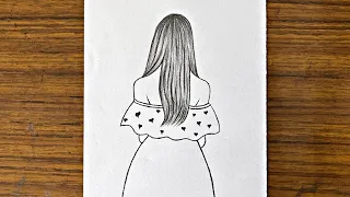 Easy girl backside drawing for beginners || Girl drawing step by step || Draw easy for beginners