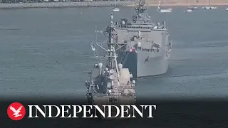 US Navy ships narrowly avoid head on collision in San Diego Bay