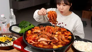 Hot and Spicy till the end🐙Stir-fried big webfoot octopuses and fried rice with sauce MUKBANG🍚