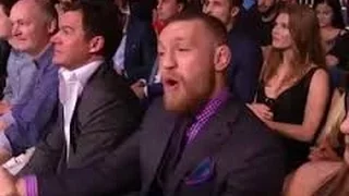 Conor McGregor react after Jose Aldo beats Frankie Edgar to win interim featherweight title