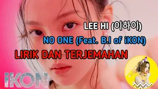 LEE HI (이하이) -  NO ONE (Feat. B.I of iKON) LIRIK DAN TERJEMAHAN