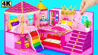 Building Royal Pink Castle with 2 Bedroom, Rainbow Slide to Pool from Clay ❤️ DIY Miniature House