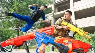 Battle Nerf War: Blue Police X Team Nerf Guns Robbers Group Compilation