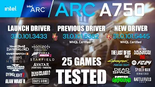 ARC A750 8GB Launch Driver VS Previous Driver VS New Driver | R9-7950X3D | 1080p - 25 Games Tested