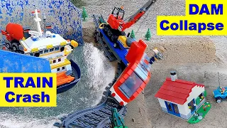 LEGO Dam Breach - TRAIN CRASH on the Village - TOTAL DISASTER - Ep 17