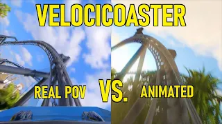 Jurassic World Velocicoaster Real POV vs. Animation, Islands of Adventure Roller Coaster