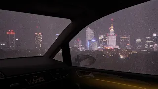 Rainy and windy night in a car. Rain sounds in car for sleeping. White noise to make children sleep.