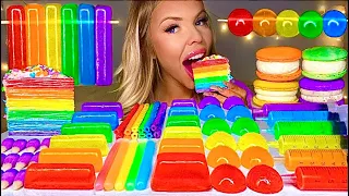 MOST POPULAR ASMR FOOD* RAINBOW CREPE CAKE JELLY STRAWS NIK-L-NIP WAX STICKS SQUARE JELLY MUKBANG 먹방