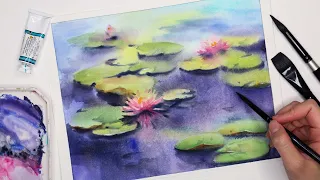 Waterlilies in Watercolor Painting Wet on Wet Tutorial /How to/ Step by Step