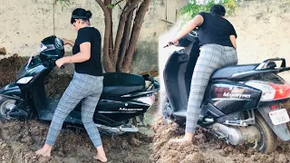 Scooty stuck in mud 2022 my first vlog | stuck girl wheel 🛞 spinning @Punjabivlogg