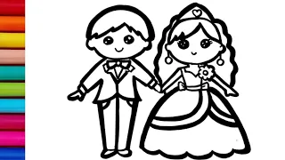 Cute Bride and Groom Drawing, Painting & Coloring for Kids and Toddlers | Cute Bride, Groom Drawing