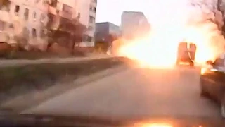 Dramatic video of driver's lucky escape during shelling in Mariupol