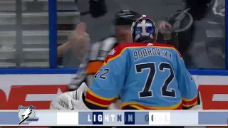 Mikhail Sergachev scores vs Panthers and Bobrovsky (10 dec 2022)