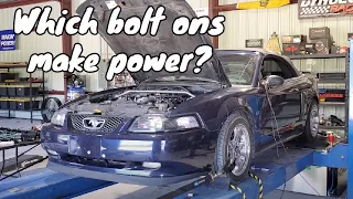 Basic Bolt on 99 2v 4.6 V8 Mustang Gains 35 rwhp and 30 ft lbs of torque with  Mafia Dyno Tuning