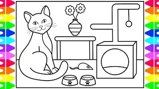 How to Draw a CAT for Kids 🐱💖💜💚 CAT Drawing for Kids | Cat Coloring Pages for Kids