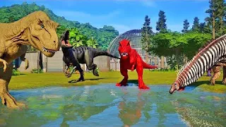 T-Rex vs Triceratops, Stegosaurus, Allosaurus - Jurassic World Evolution Dinosaurs Fighting