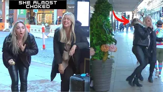 You won't believe SHE NEARLY CHOKED! AWESOME REACTIONS bushman prank