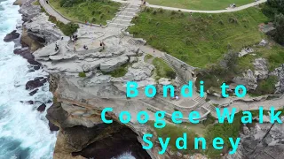 Drone view of Bondi to Coogee Coastal walk, Sydney, Australia