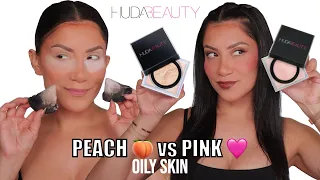 PEACH 🍑 vs PINK🩷 WHICH IS BETTER? HUDA BEAUTY EASY BAKE LOOSE SETTING POWDER +*oilY skin* |Magdaline