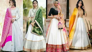 white lehenga with contrast color dupatta | white lehenga combination