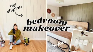 EXTREME DIY BEDROOM MAKEOVER *Huge Transformation* | Moody Shiplap Wall + Dream Rattan Bed