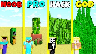 Minecraft Battle: NOOB vs PRO vs HACKER vs GOD: CACTUS HOUSE BUILD CHALLENGE / Animation